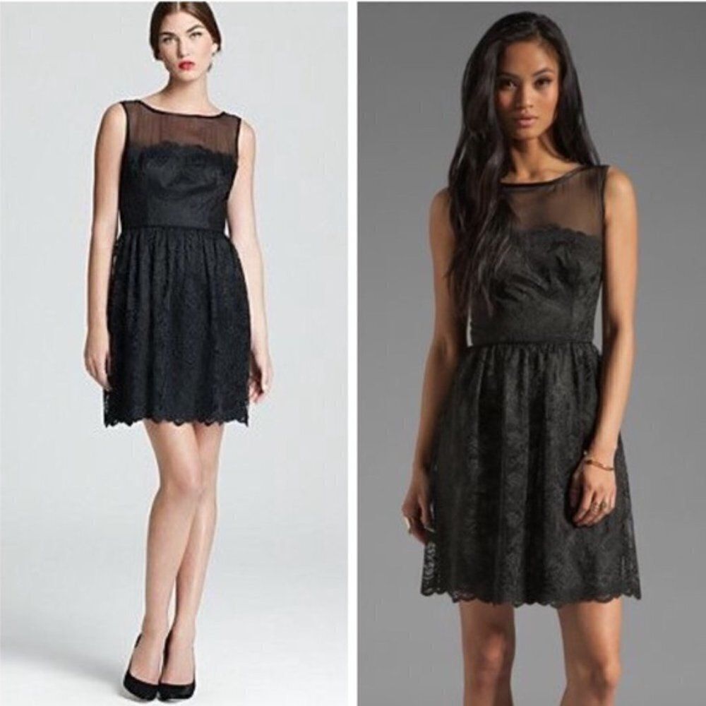 Trina Turk Inga Black Lace 100% Silk Mod Sheath Dress Size 8